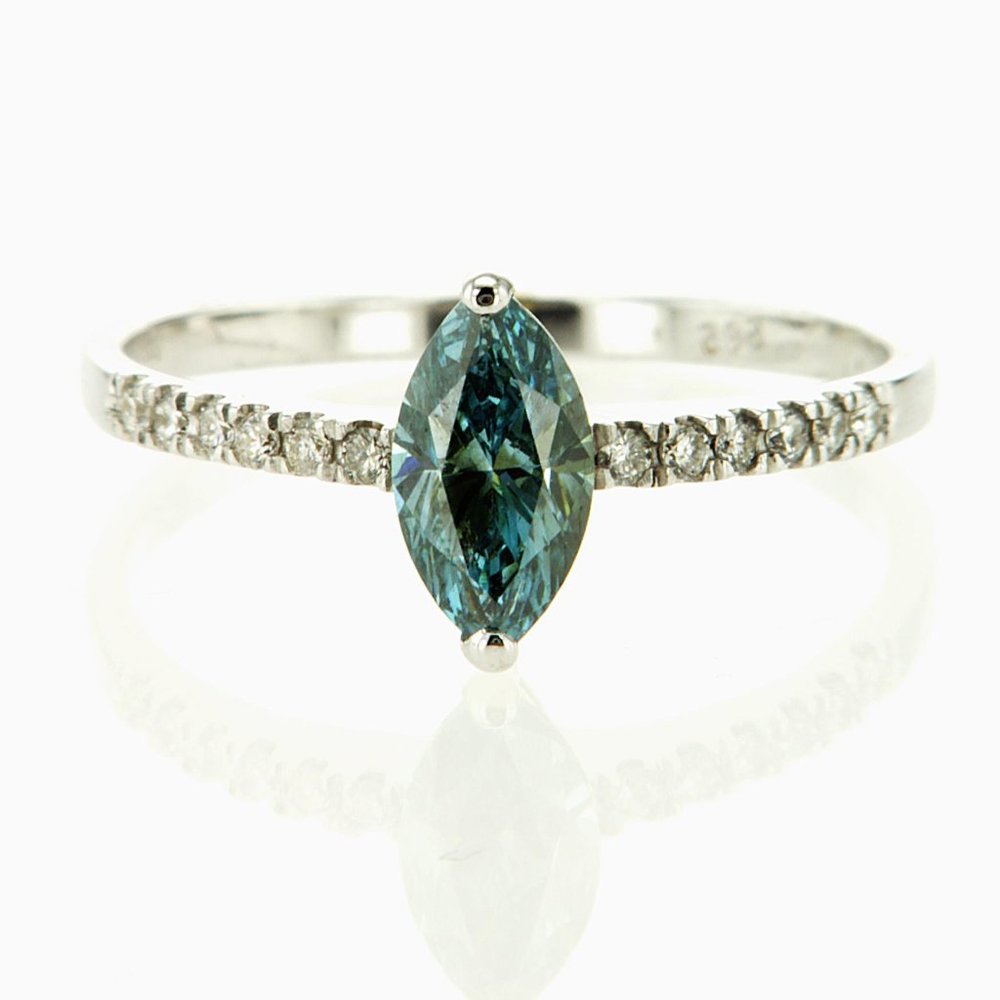 Blue Marquise Cut Diamond Engagement Ring 14K White Gold 0.83 TCW - Picture 5 of 9